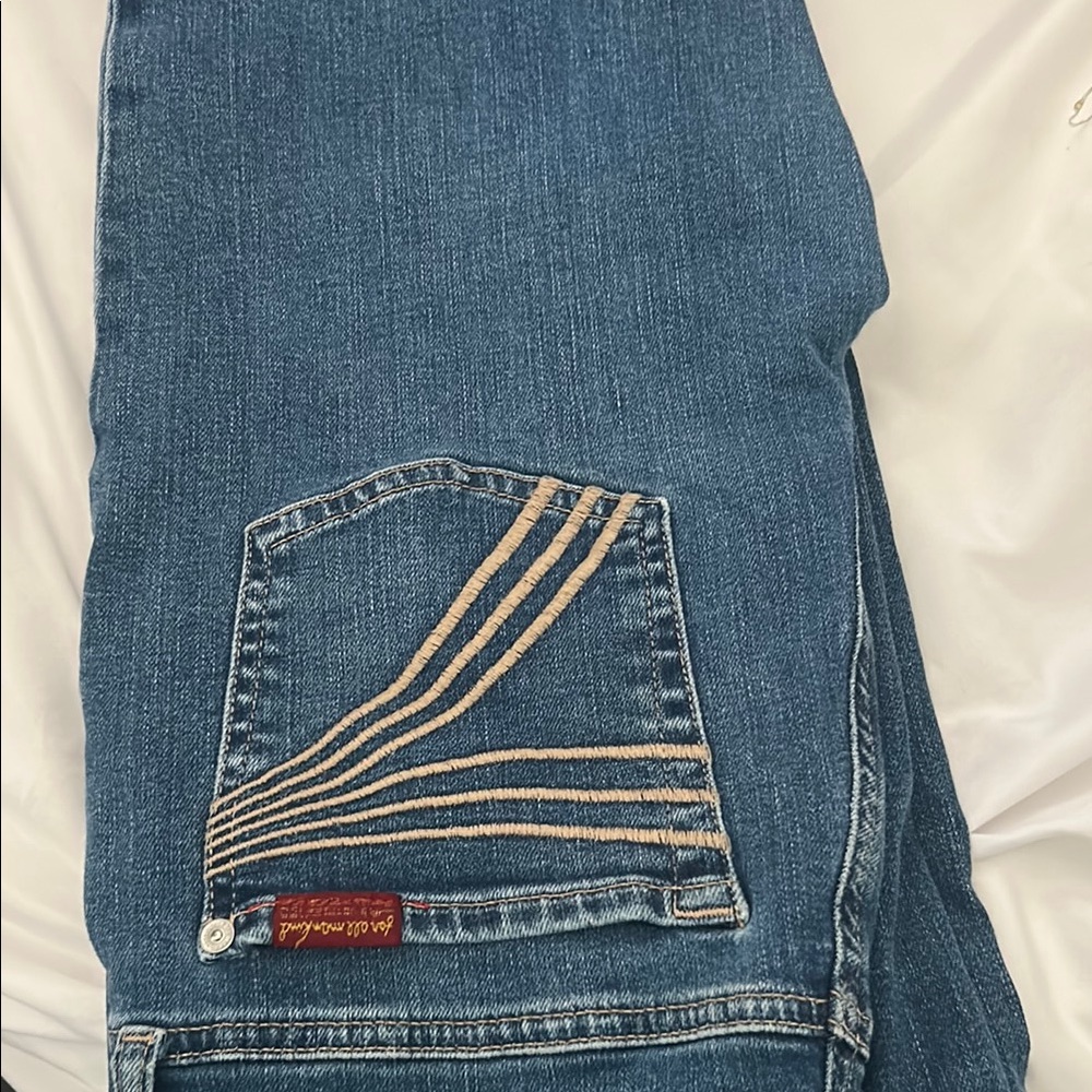 Blue Denim Jeans with Tan Accents